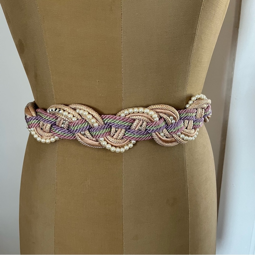 Vintage Leather Shop Women’s Rope, Ribbon, and Faux Pearl Braided Belt Size Med